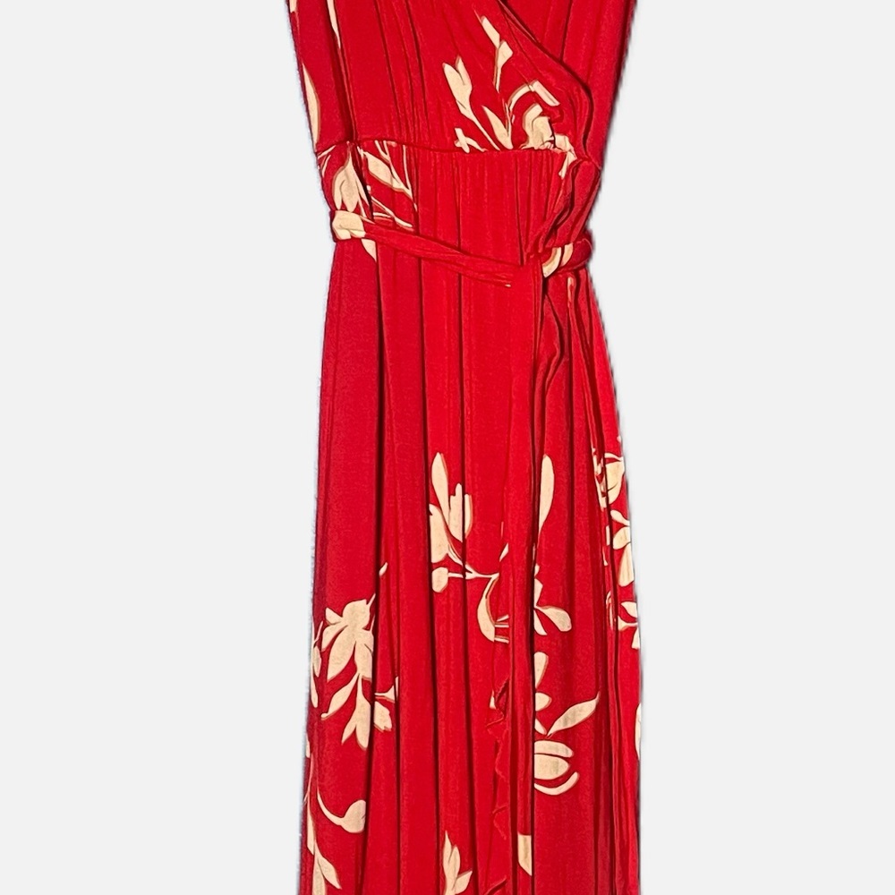 Soma Soft Support Ruffle Border Maxi Dress Red khaki Floral Resort Vacation XS - Picture 6 of 6